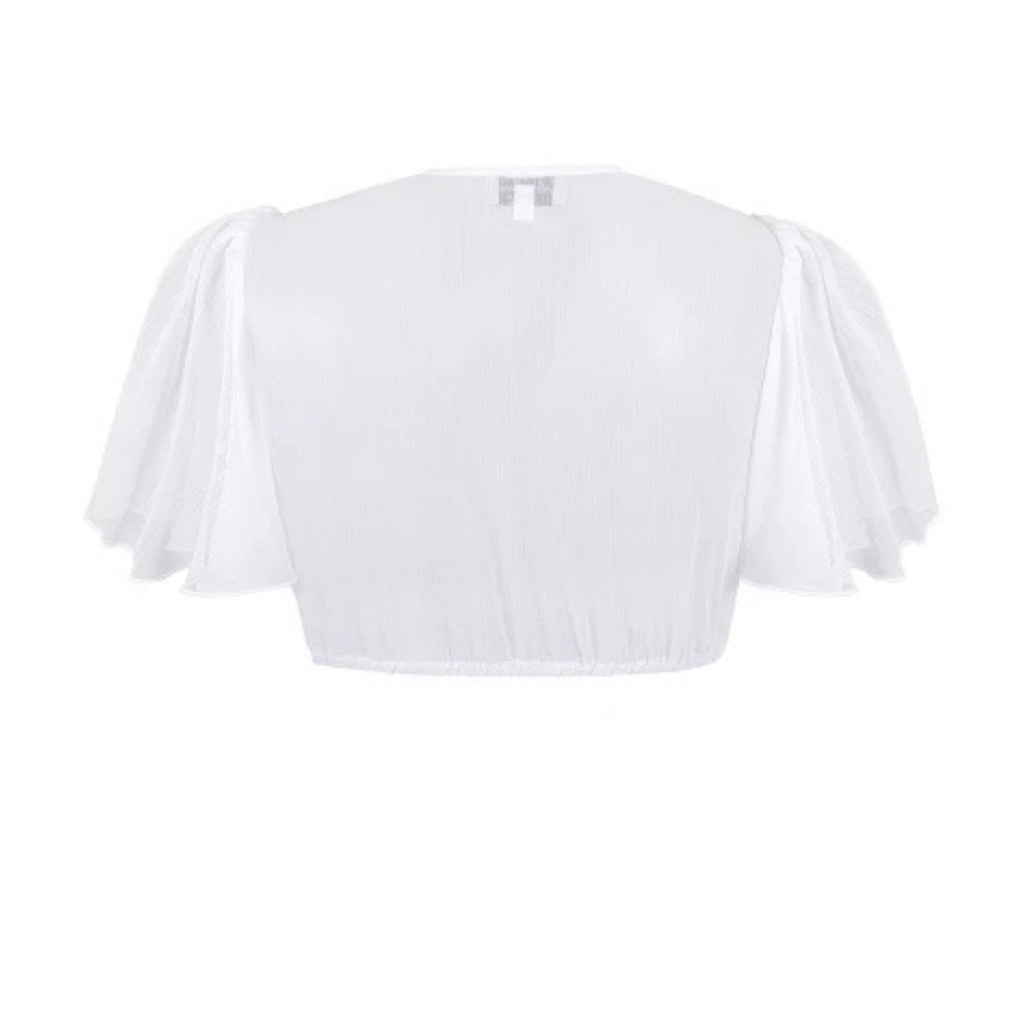 White Dirndl Blouse – V-Neck Puff Sleeve Bavarian Crop Top - Alpine Dirndl