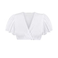 White Dirndl Blouse – V-Neck Puff Sleeve Bavarian Crop Top - Alpine Dirndl