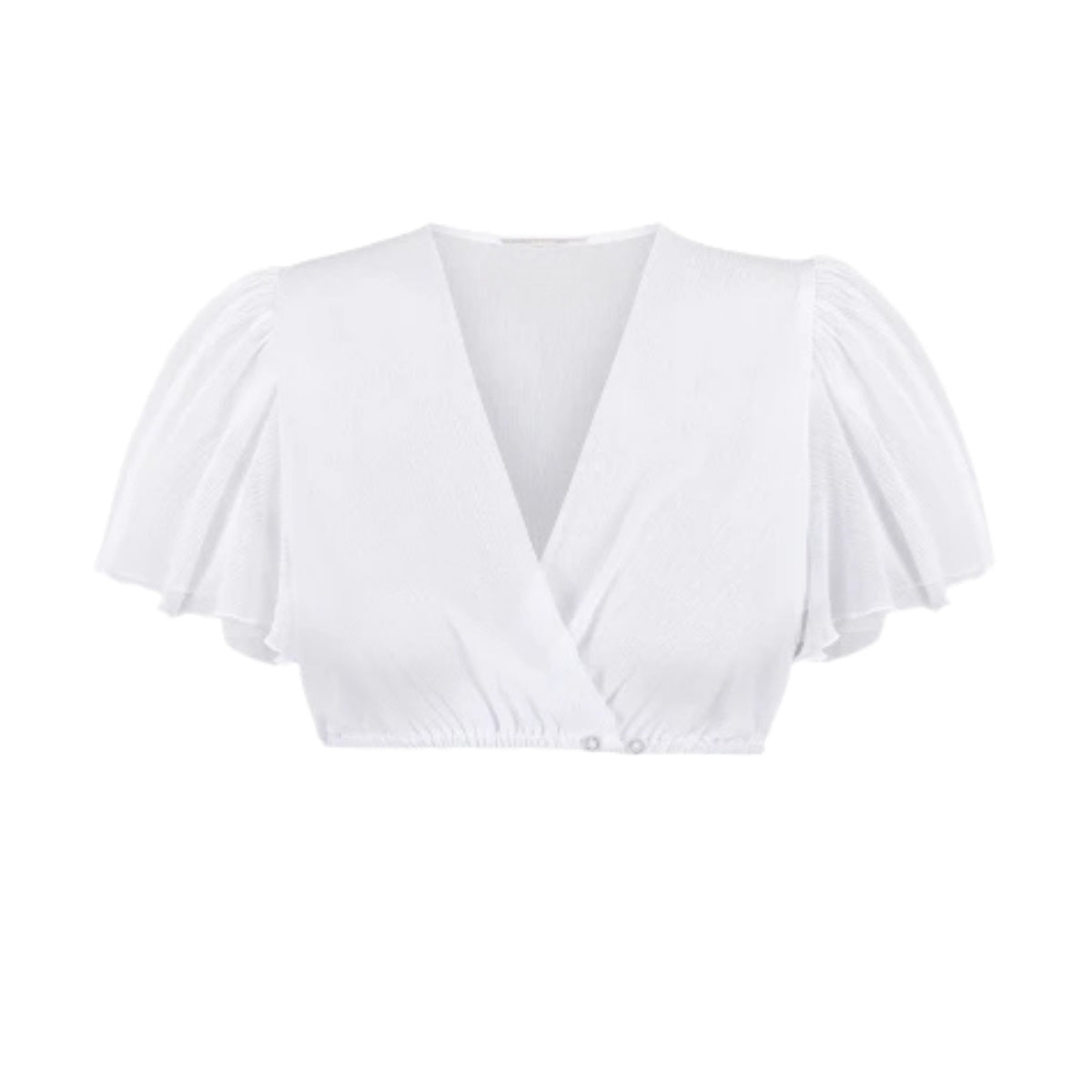 White Dirndl Blouse – V-Neck Puff Sleeve Bavarian Crop Top - Alpine Dirndl