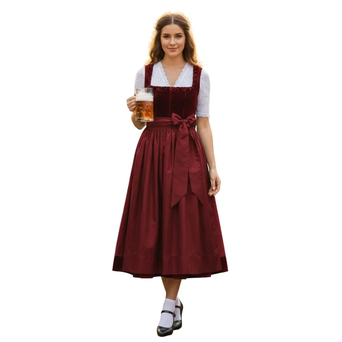 Wine Red Velvet Dirndl Dress with Velvet Trim – Luxurious Handmade Bavarian Tracht for Oktoberfest 2026 - Alpine Dirndl